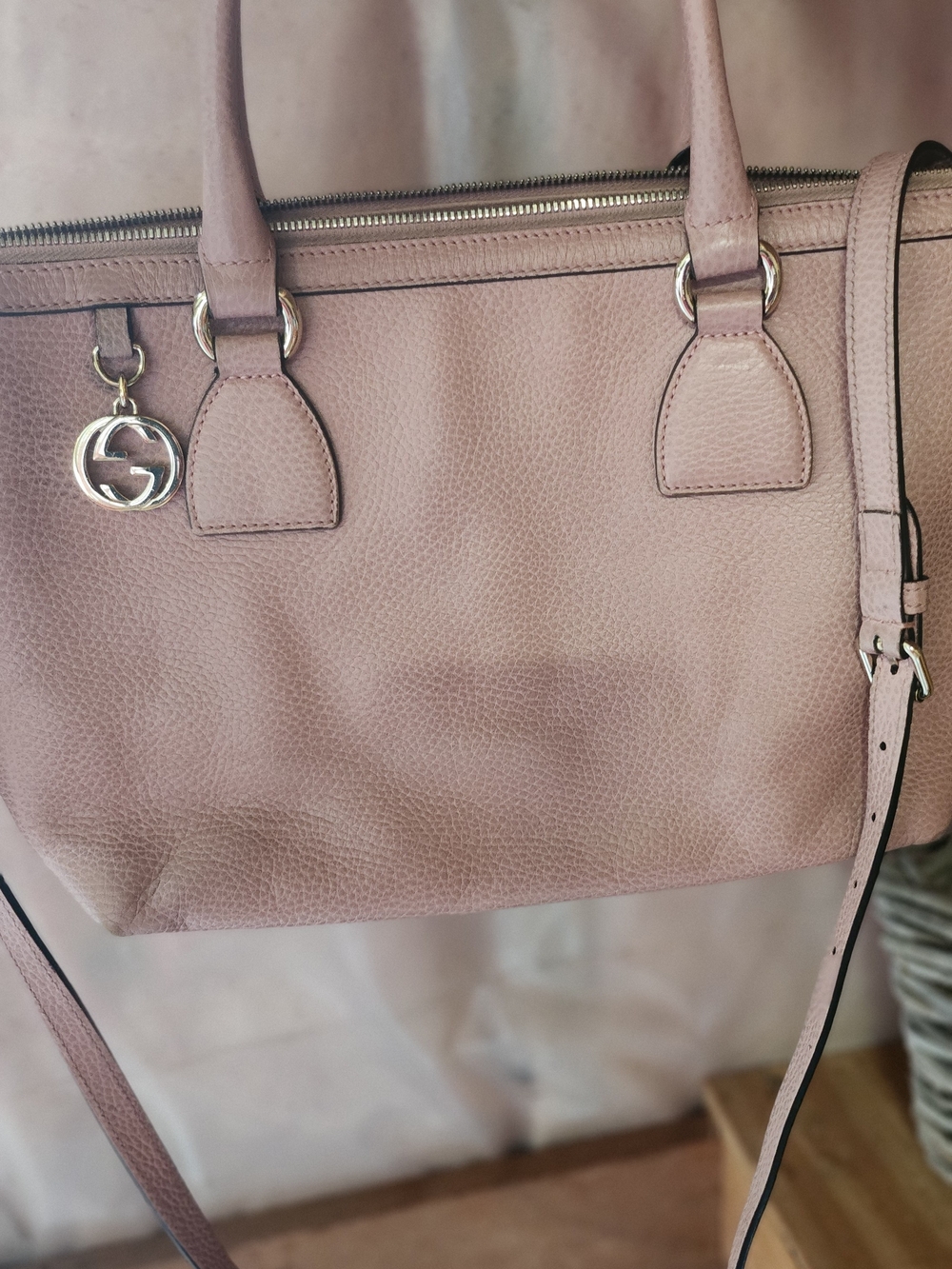 Gucci Blush Pink Pebbled Leather Tote with Signature Charm